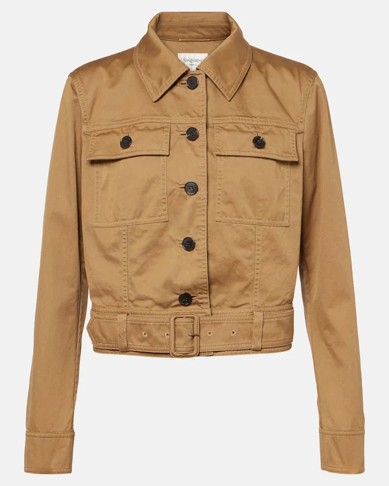 Saint Laurent Giacca in serge di cotone cropped Beige