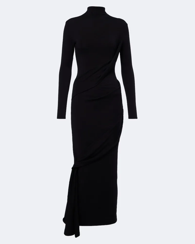 Thierry Mugler Abito midi in jersey di misto lana Nero