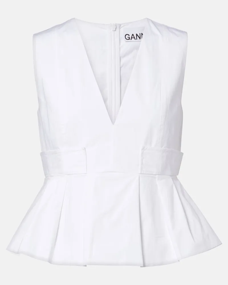 Ganni Top Peplum in popeline di misto cotone Bianco