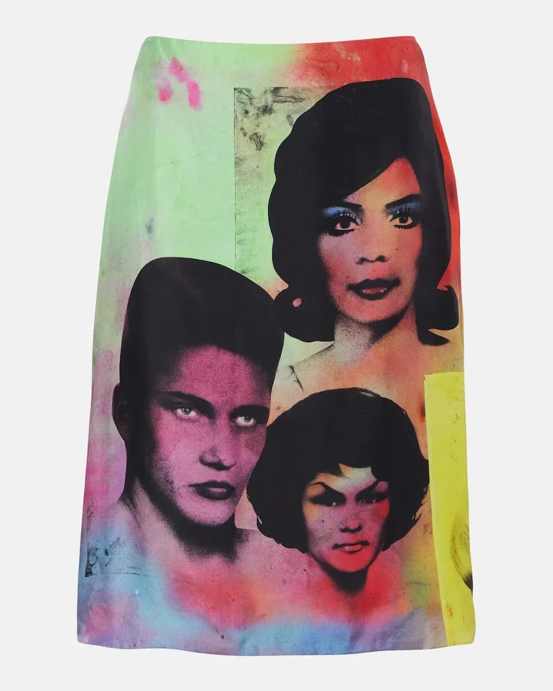 Versace Gonna midi in twill di seta con stampa Multicolore