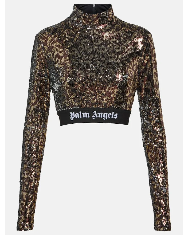 Palm Angels Top cropped a collo alto con paillettes Multicolore