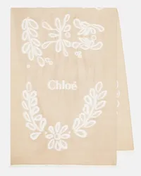 Chloé Chloé Sciarpa in lana e seta con ricamo Beige