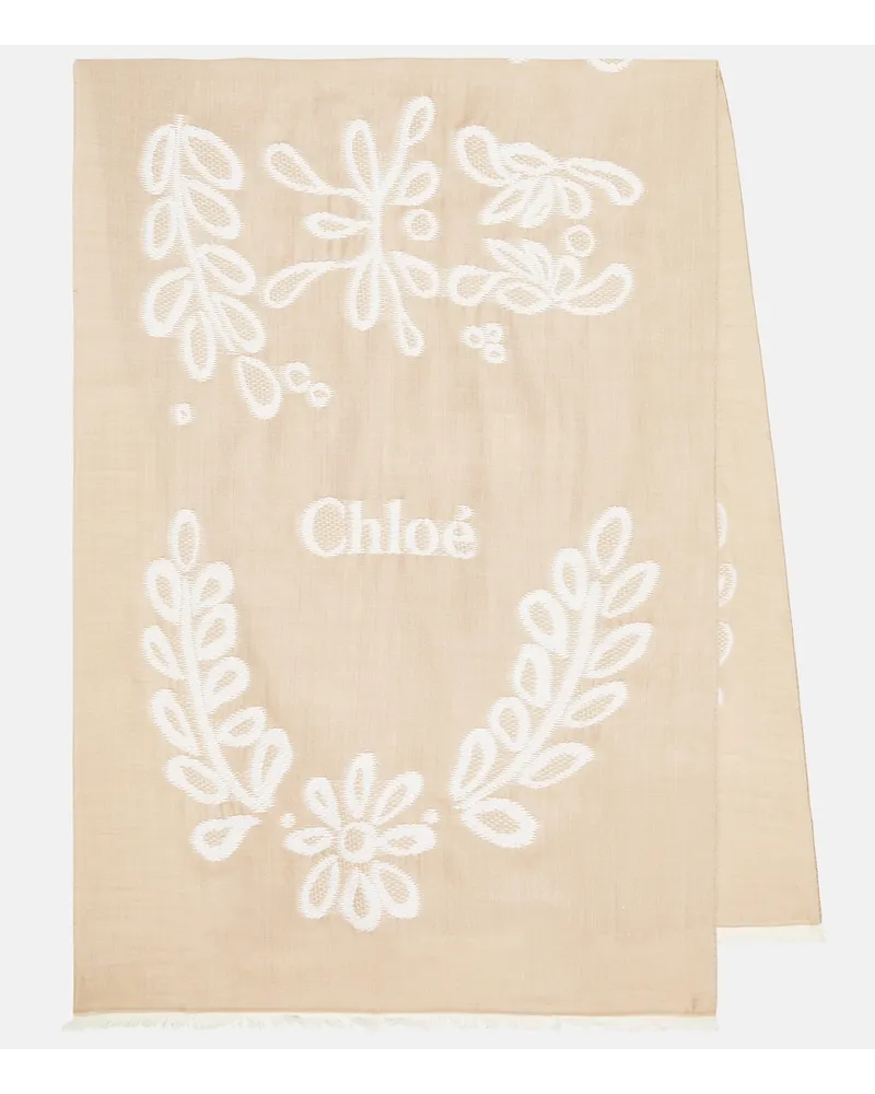 Chloé Chloé Sciarpa in lana e seta con ricamo Beige