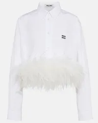 Miu Miu Camicia cropped in cotone con piume Bianco