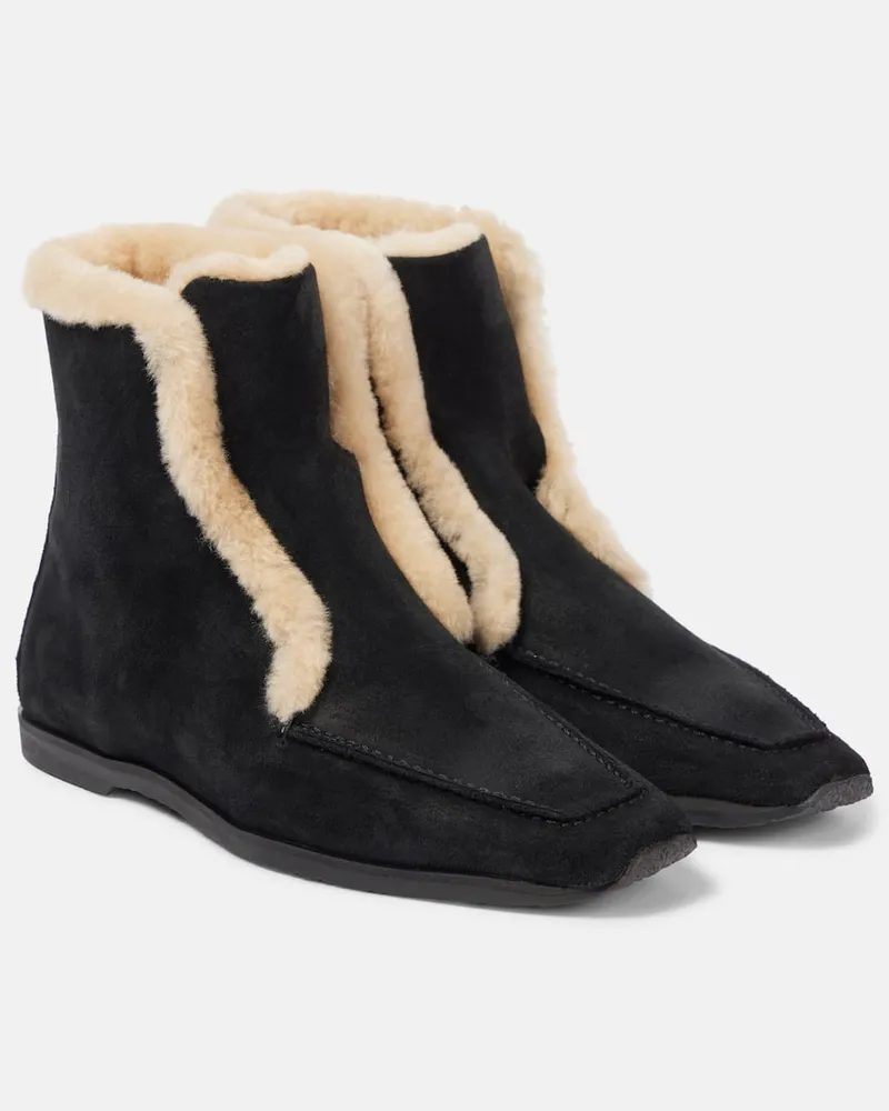 Totême Stivaletti in pelle con shearling Nero