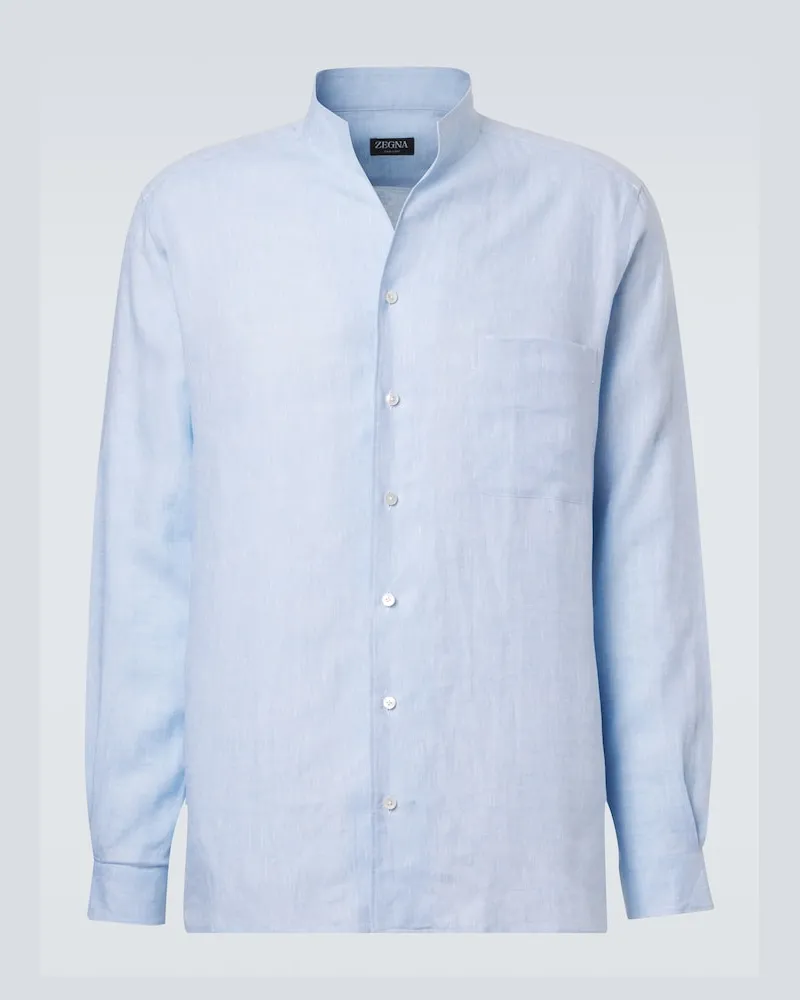 Ermenegildo Zegna Camicia in chambray di lino Blu