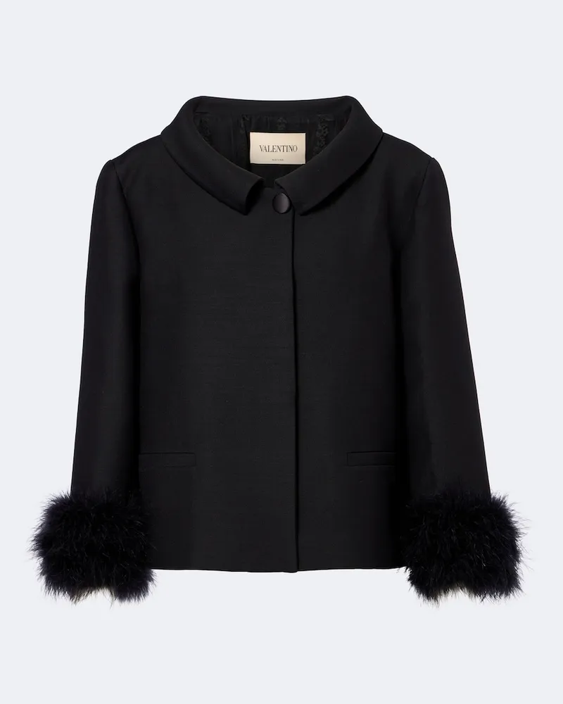 Valentino Garavani Giacca in Crepe Couture con piume Nero