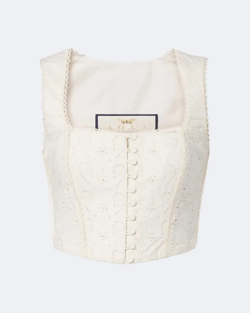 AGUA BENDITA Top bustier Cornalina in cotone sangallo Beige