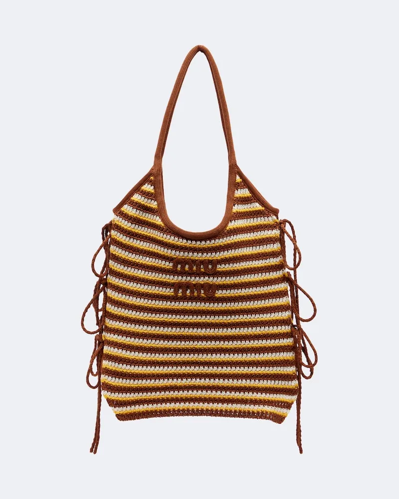 Miu Miu Shopper Ivy in crochet a righe Marrone