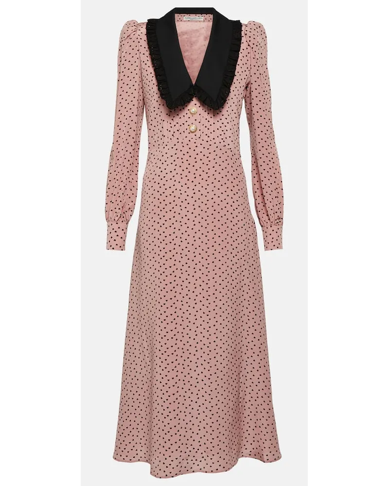 Alessandra Rich Abito midi in seta con stampa Rosa