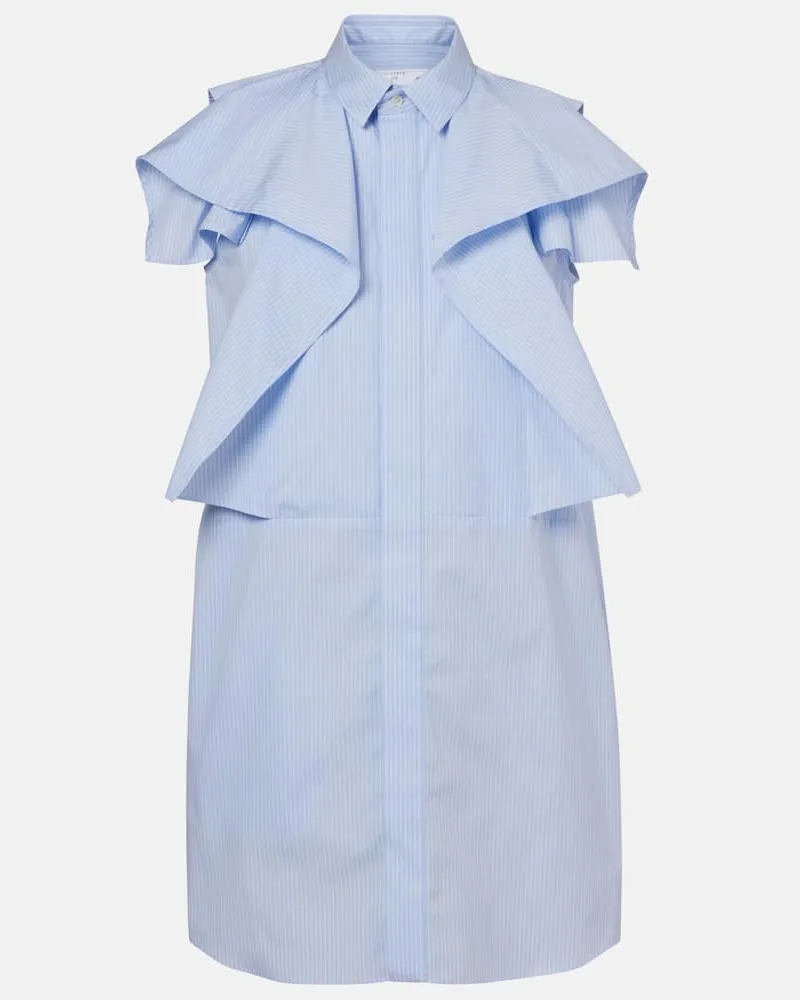 Sacai Abito corto in popeline di cotone Blu