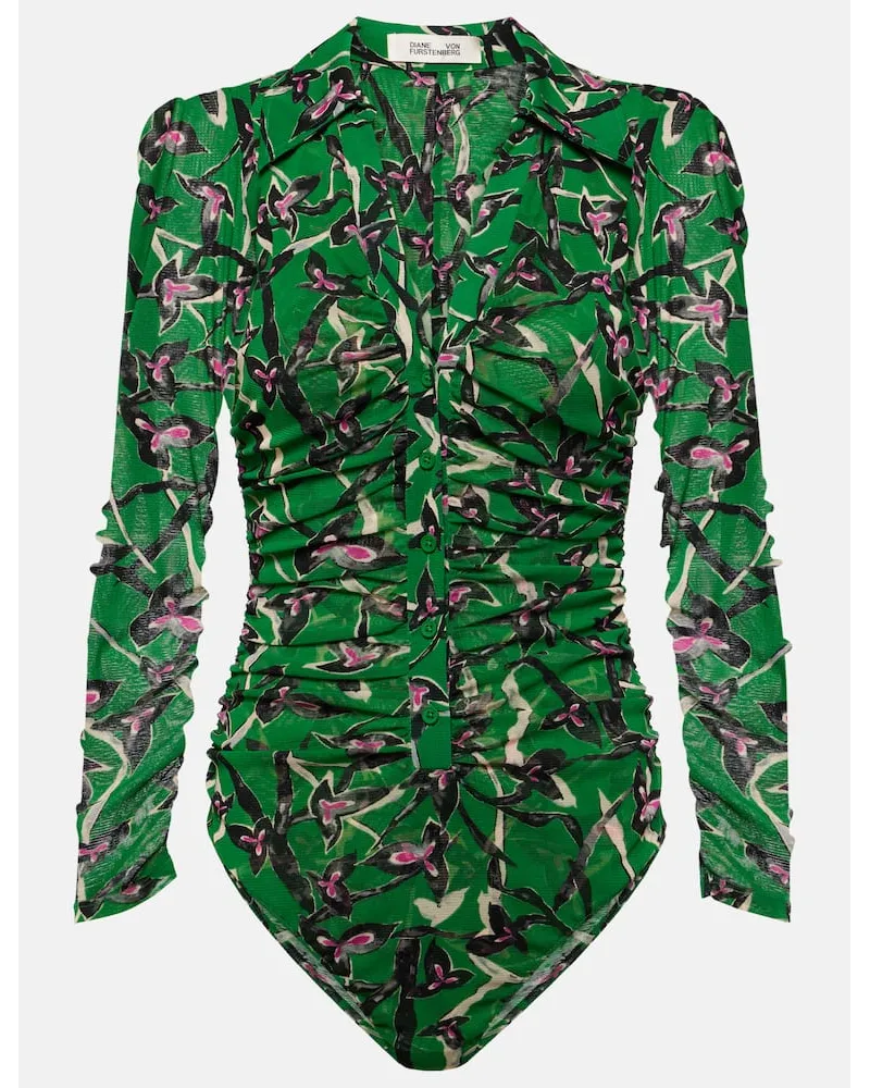 Diane von Furstenberg Body Giorgi in mesh con stampa Verde