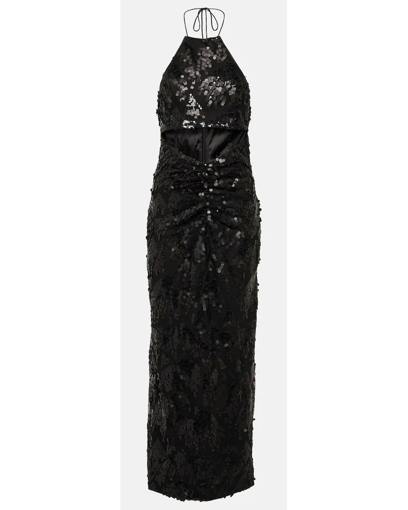 ROTATE Birger Christensen Abito midi con paillettes e cut-out Nero