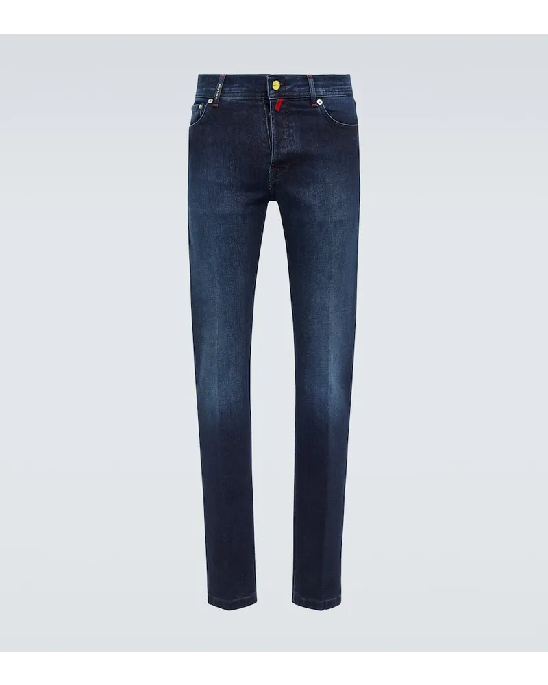 Kiton Jeans skinny a vita media Blu
