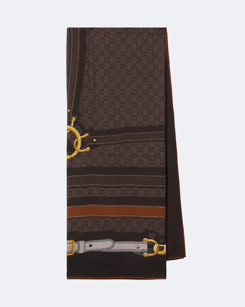 Gucci Sciarpa GG in lana e seta jacquard Marrone
