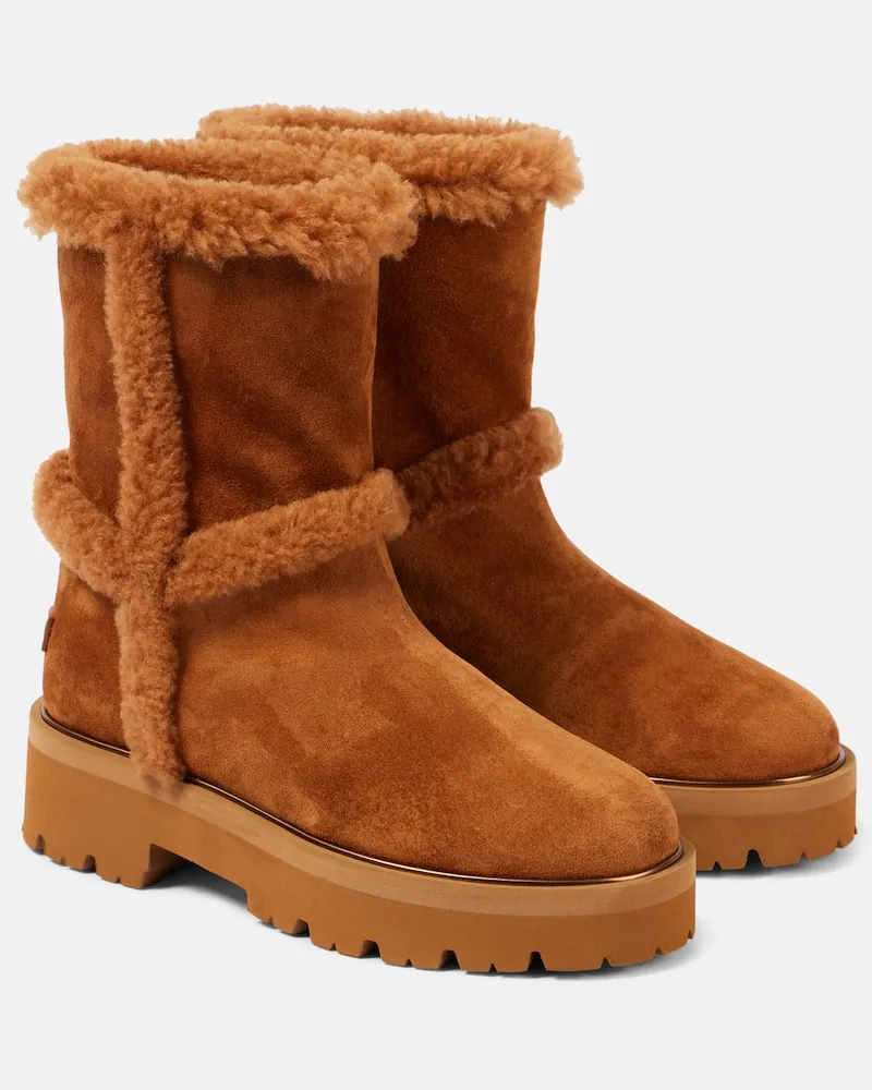 Aquazzura Stivaletti Teddi 20 in suede e shearling Marrone