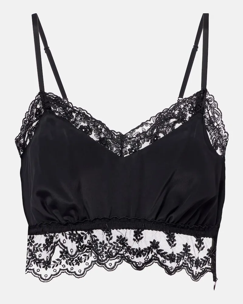 Simone Rocha Top crop in crÃªpe de chine con pizzo Nero