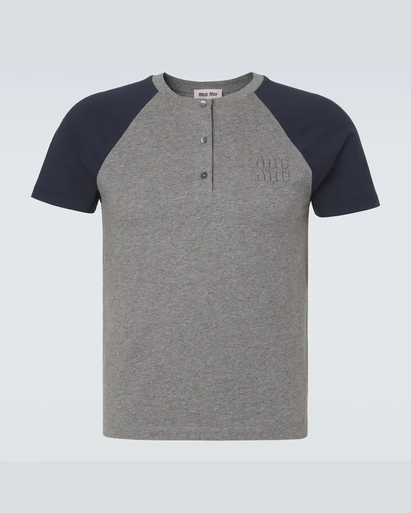 Miu Miu Camicia Henley in jersey di cotone Grigio