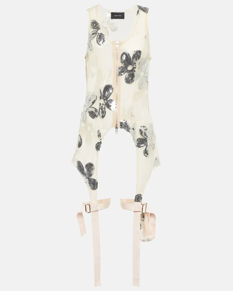 Simone Rocha Top in tulle con zip e paillettes Rosa