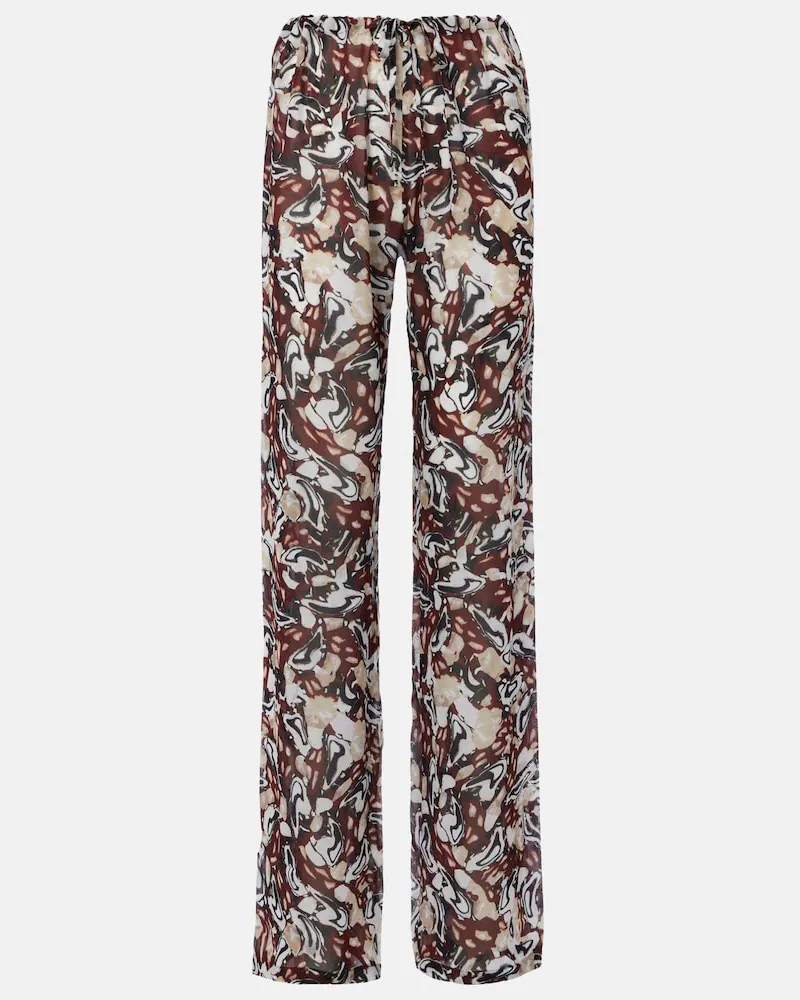 Dries van Noten Pantaloni regular Pachas con stampa Marrone