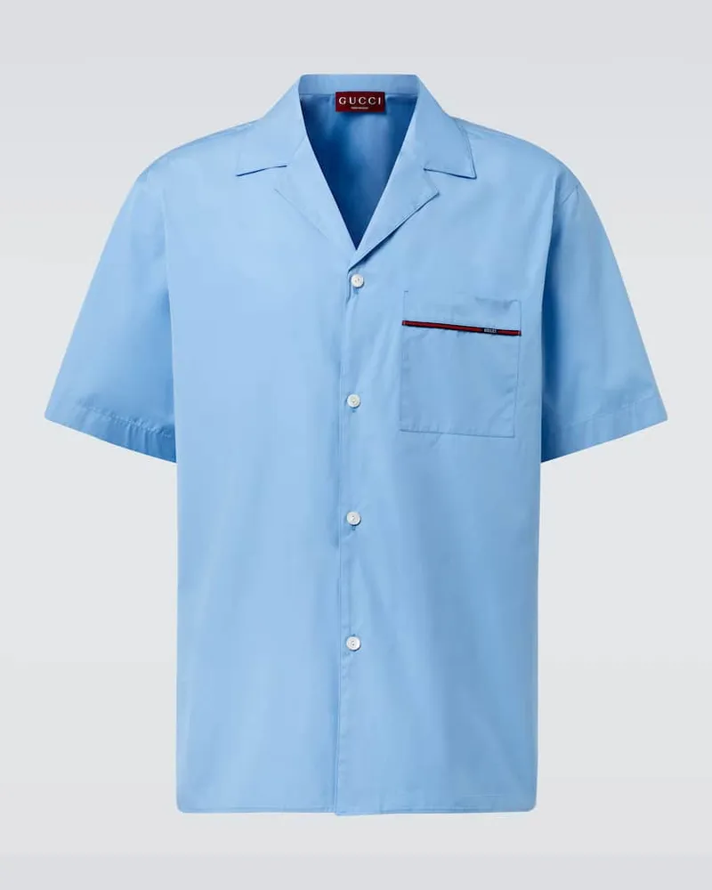 Gucci Camicia Web Stripe in popeline di cotone Blu