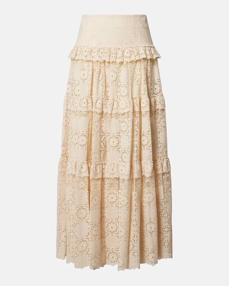 Elie Saab Gonna lunga in misto cotone e seta con pizzo Bianco