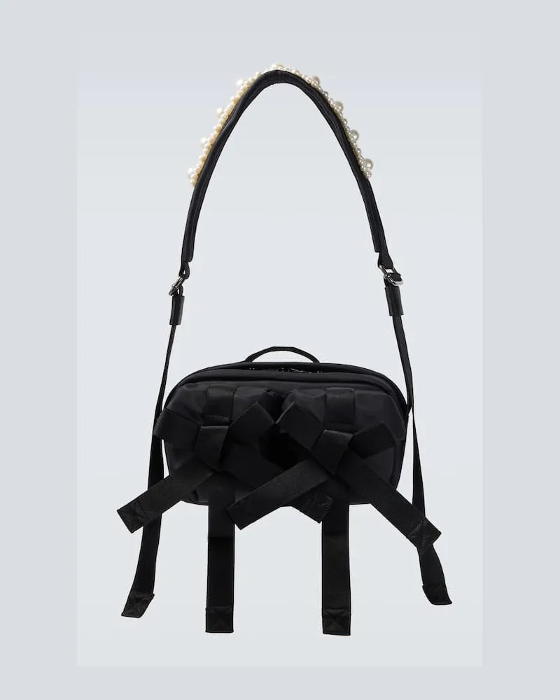 Simone Rocha Borsa a spalla Classic Bow con perle bijoux Nero