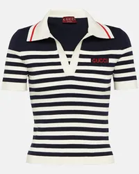 Gucci Polo in misto cotone a righe con logo Bianco