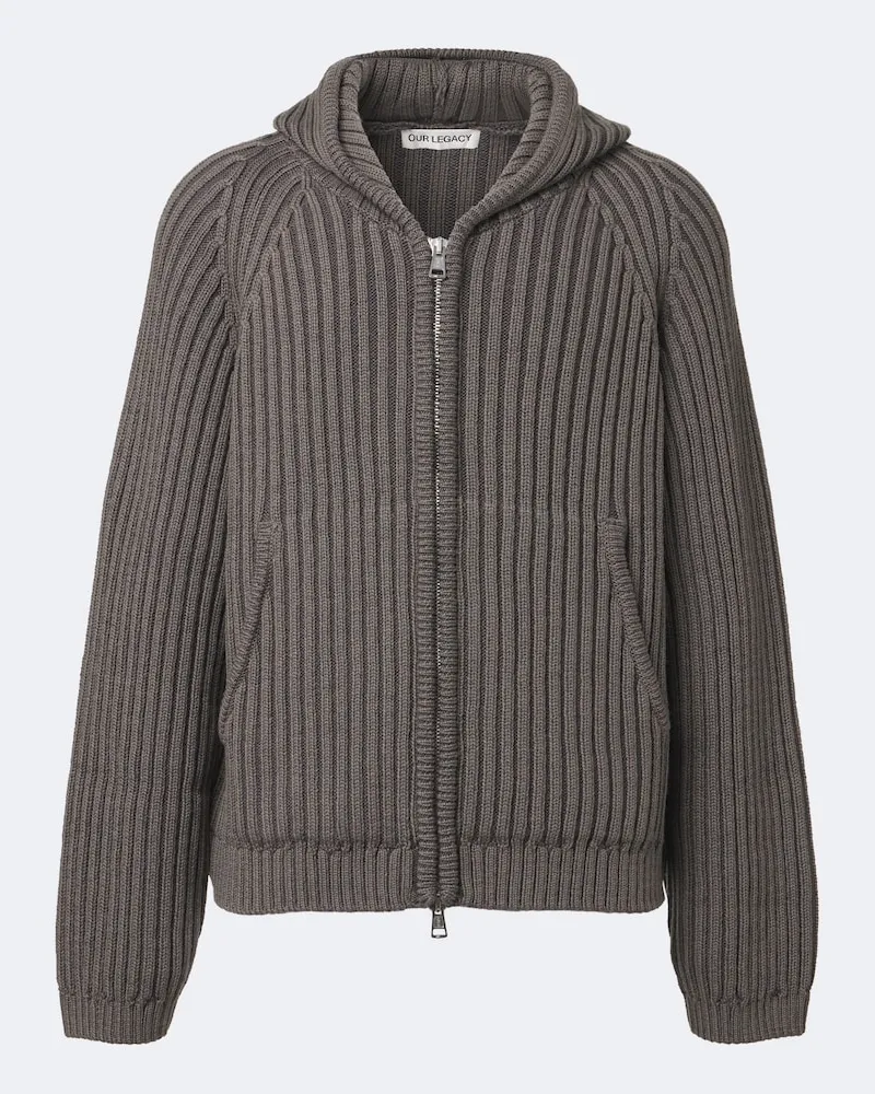 Our Legacy Felpa con cappuccio Level in lana con zip Grigio