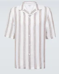 Brunello Cucinelli Camicia in lino a righe Bianco