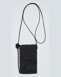 Jil Sander Borsa porta smartphone in rafia Nero