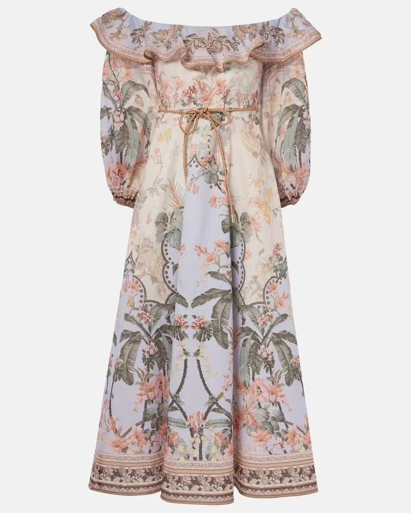 Zimmermann Abito midi Wylie in lino con stampa Multicolore