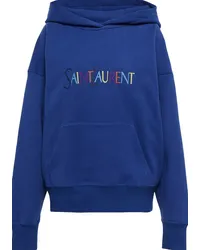 Saint Laurent Felpa in jersey di cotone con cappuccio Blu