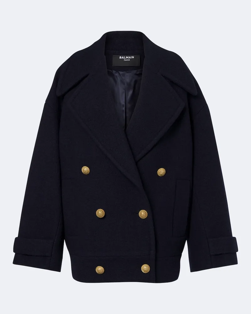 Balmain Caban oversize in lana vergine Blu