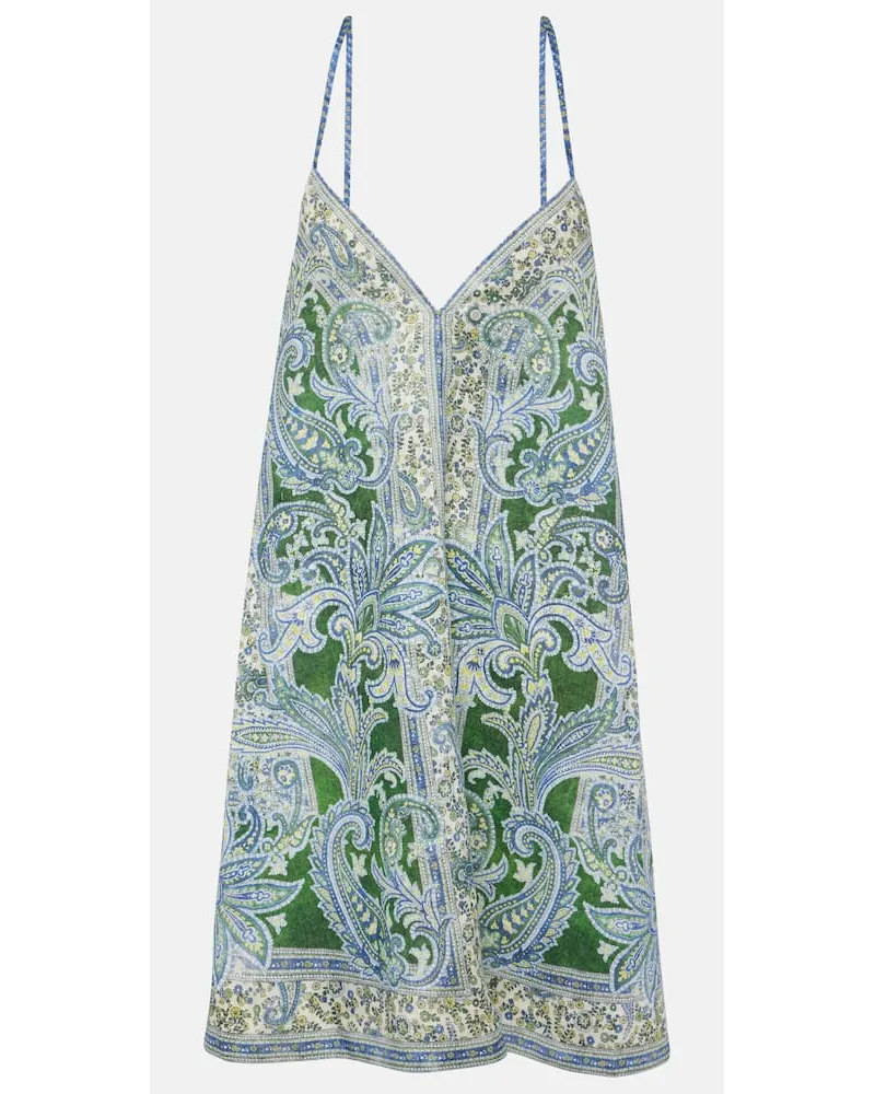 Zimmermann Miniabito Ottie Swing in lino con stampa Blu