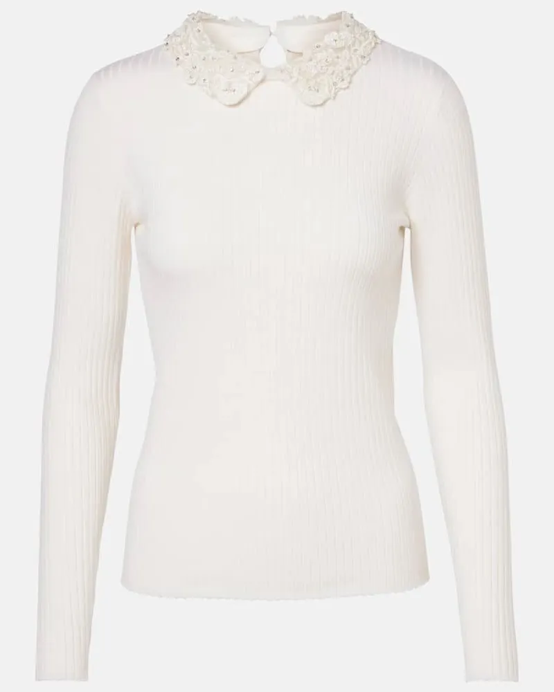 Carolina Herrera New York Top in maglia di lana a coste Bianco