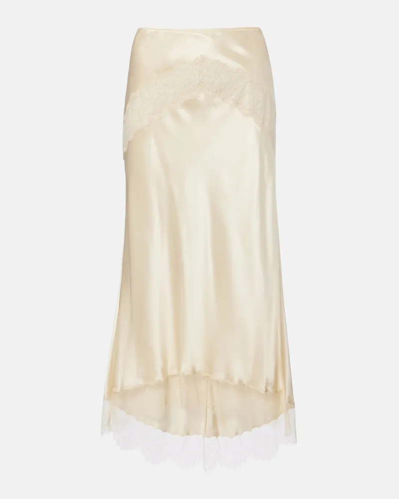 Dolce & Gabbana Gonna midi in raso di misto seta con pizzo Bianco