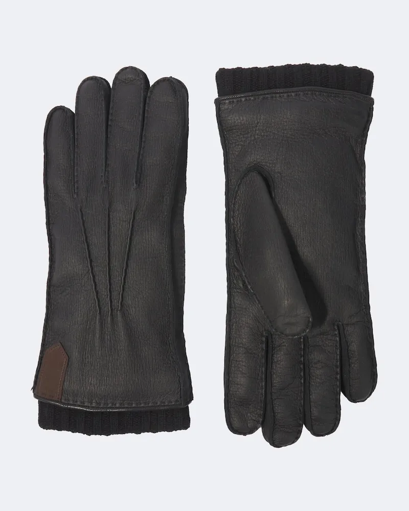 Canali Guanti in pelle con cashmere Nero