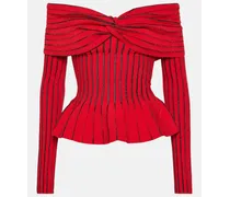 Balmain Top in maglia con scollo bardot Rosso