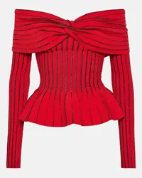 Balmain Top in maglia con scollo bardot Rosso