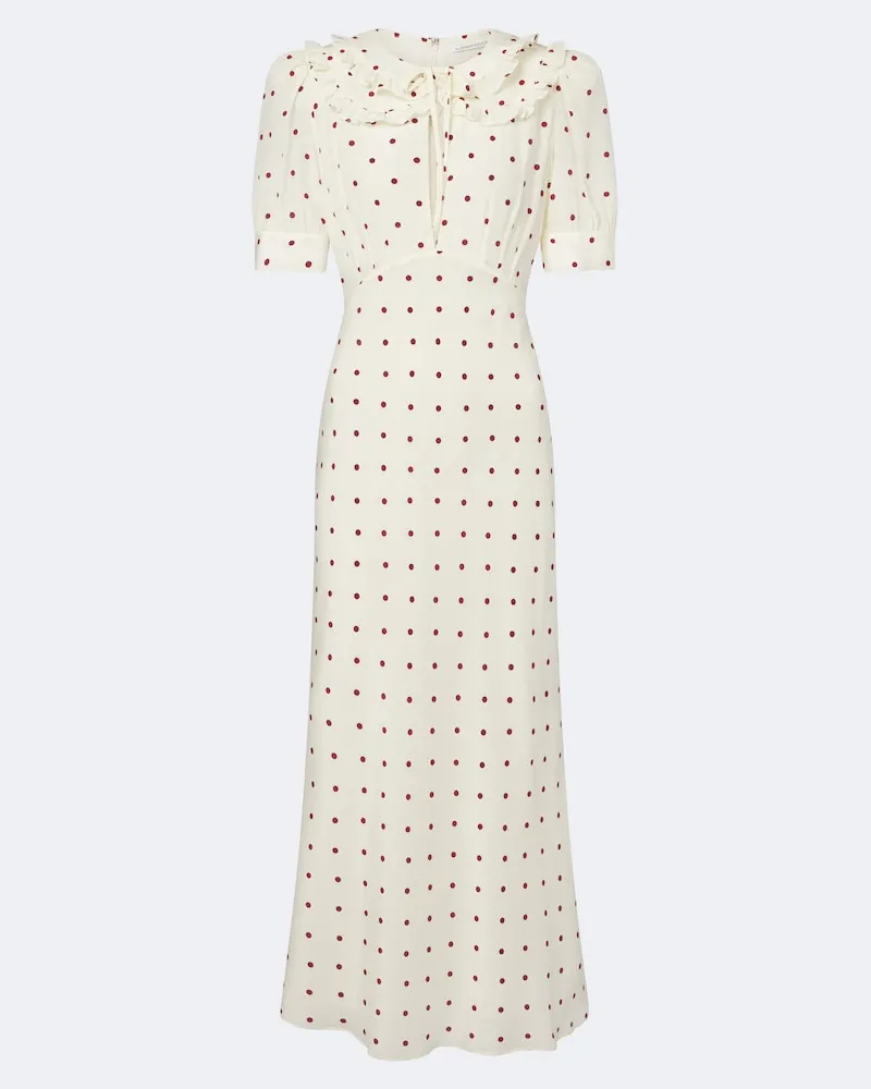Alessandra Rich Abito midi in seta a pois con volant Bianco