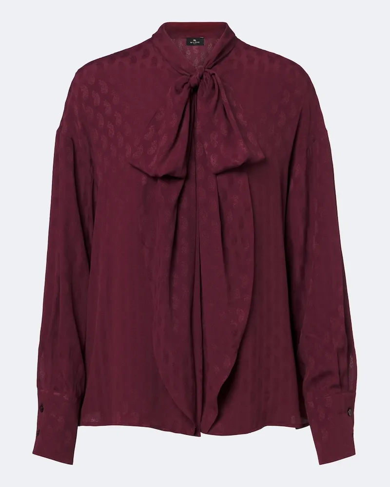 Etro Blusa in jacquard paisley con fiocco Borgogna