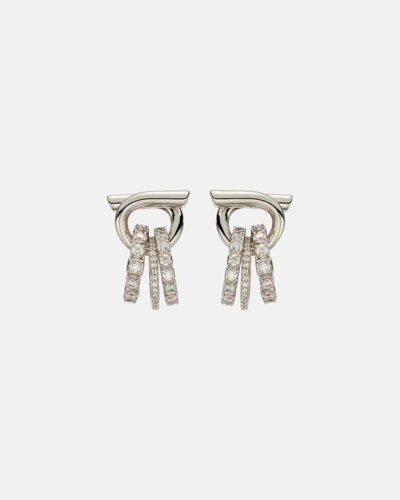 Ferragamo Orecchini Gancini con cristalli Argento