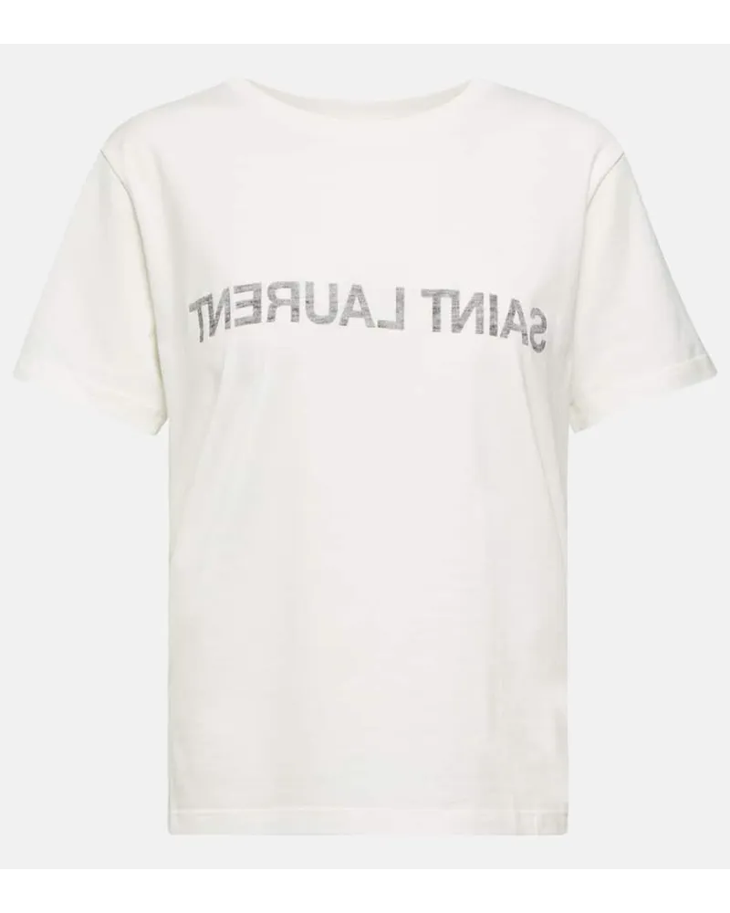 Saint Laurent T-shirt in cotone con logo Bianco