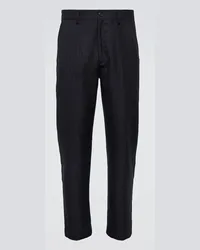 Dries van Noten Pantaloni regular in misto lana a righe Blu