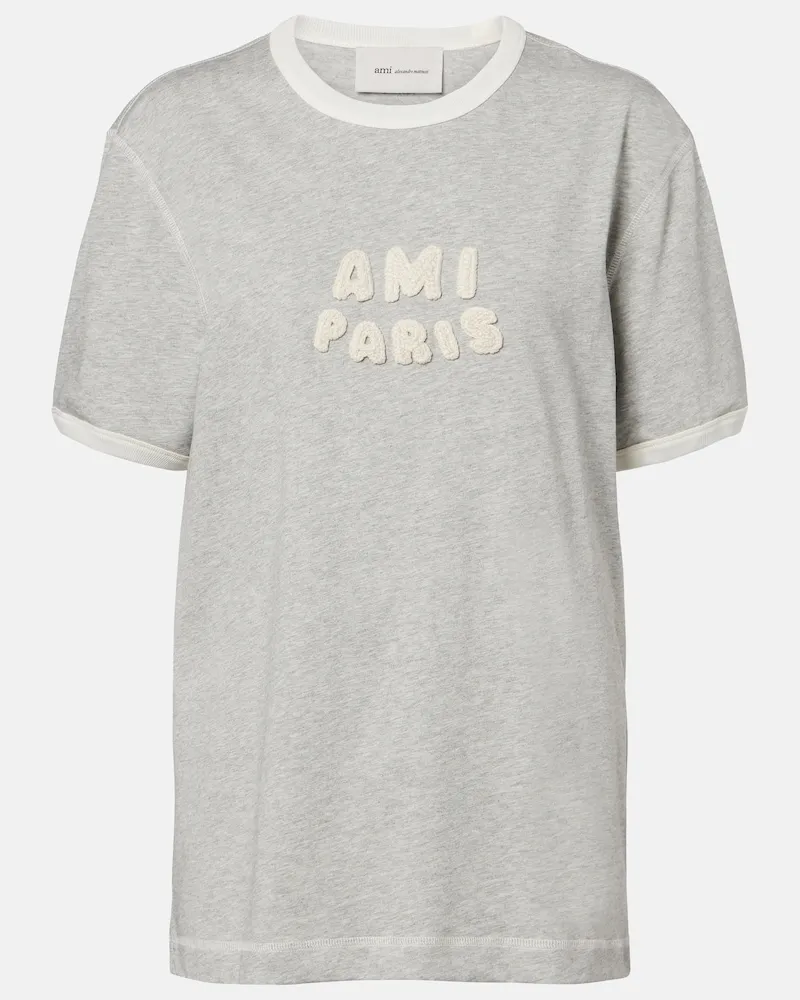 AMI Paris T-shirt in jersey di cotone con logo Grigio