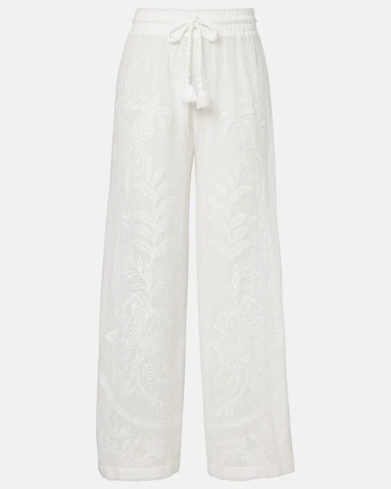 FARM Rio Pantaloni Nina in cotone con ricamo Bianco