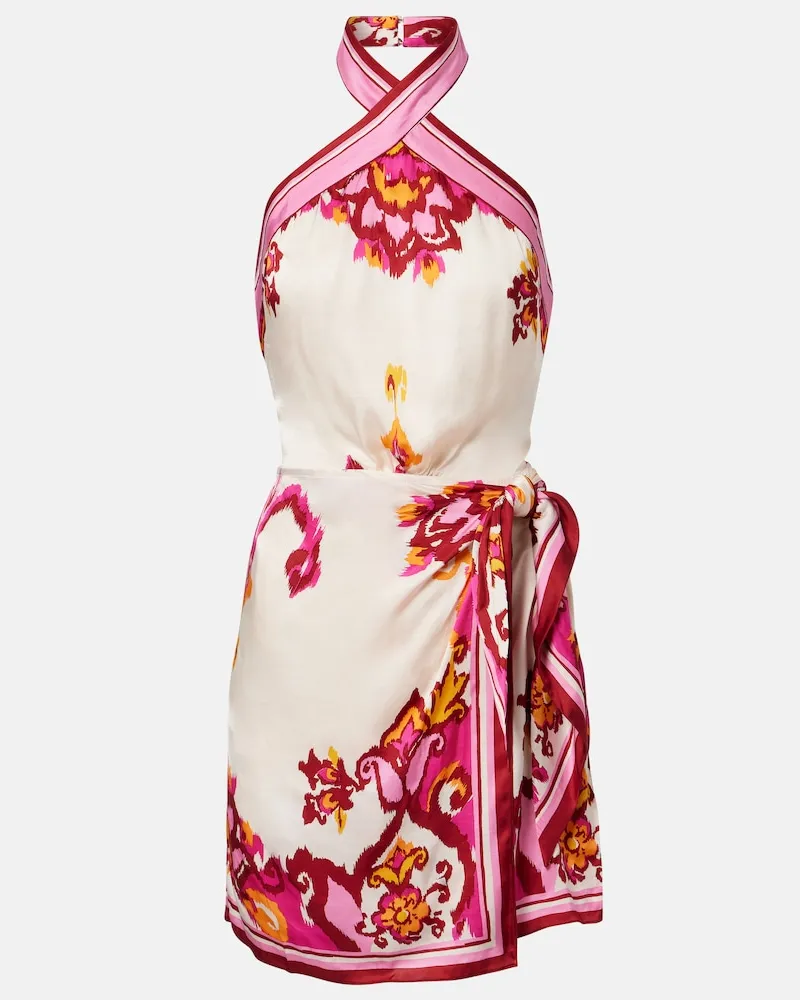 Poupette St Barth Abito corto Manon in satin con stampa Rosa