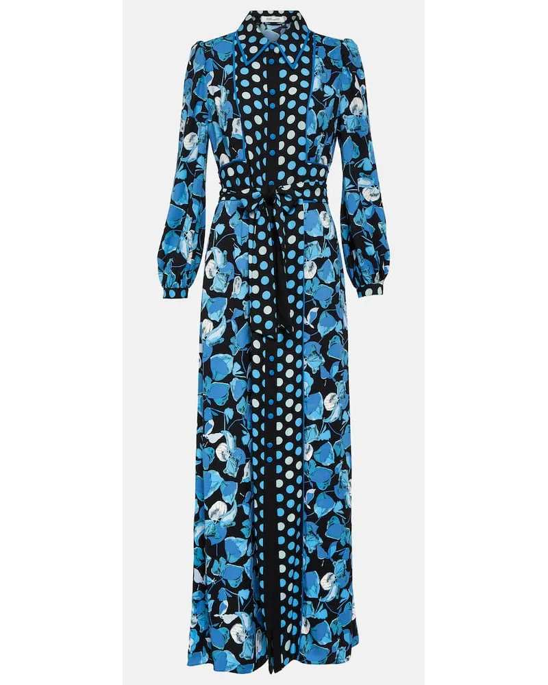 Diane von Furstenberg Abito lungo Joshua in crêpe con stampa Blu