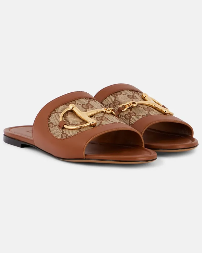 Gucci Sandali Horsebit GG in pelle Marrone